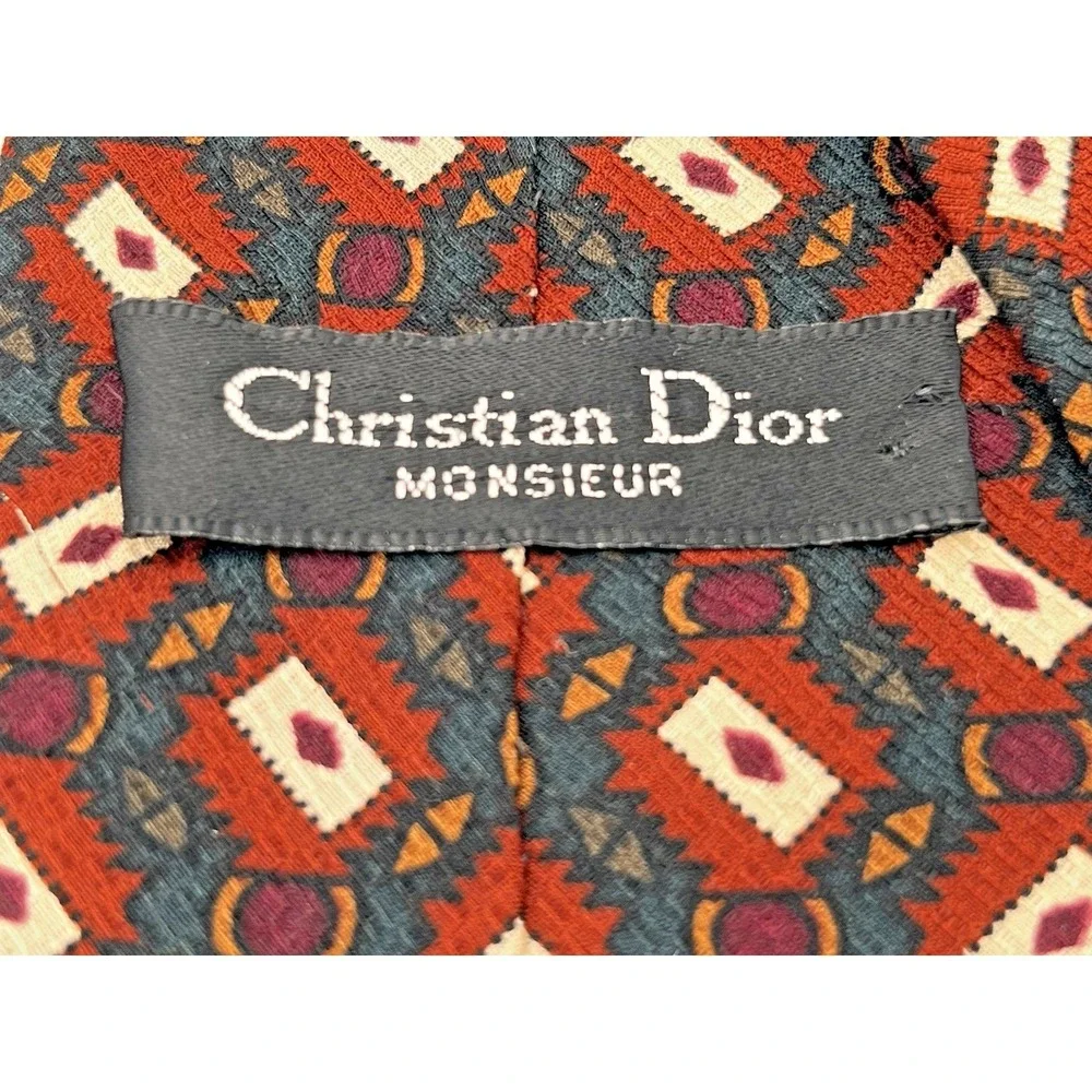 Vintage CHRISTIAN DIOR MONSIEUR Silk Tie Geometric Abstract 3.5